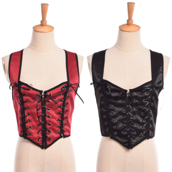 Medieval Lady Reversible Lace Up Renaissance Pirate Wench Bodice Tops (Red & Black) - Intl  