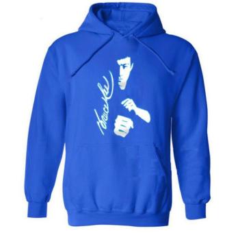 Men autumn Winter Star Bruce Lee Image Printed Cotton and Cashmere Casua hoodies(blue)  