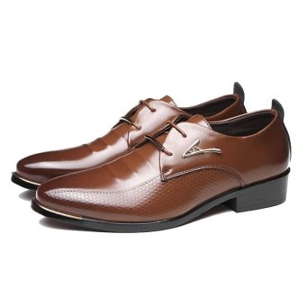 Men Business Dress Formal Leather Shoes Flat Oxfords Lace Up Pointy Toe Loafers brown - intl  