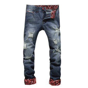 Men Casual Straight Ripped Knee Skinny Jeans   