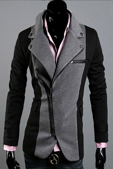 Men Cool Slim Blazer Suit Zip Dress Jacket Black Dark Grey Fashion (Black) - intl  
