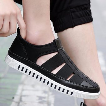 Men Fashion Slip On Personality Hollow Out Loafer Summer Male Sandals Roman Style Breathable Sandal Black XZ323 - intl  