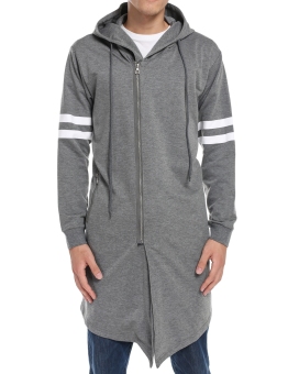 Men Hip Hop Style Hooded Long Sleeve Zip-up Asymmetric Hem Long Hoodie - intl  