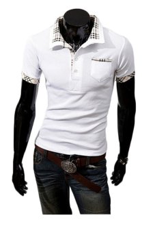 Men Plaid Collar POLO Shirt(White)  