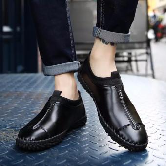 Men PU Leather Shoes Breathable Loafer British Handmade Driving Shoes Casual Slip On Pea Shoes Male Footwear Black XZ303 - intl  