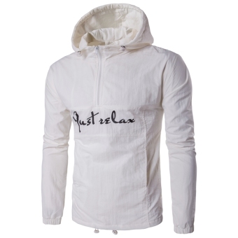 Men 's Casual Jacket Fashion Letter Print Hooded coat White - intl  