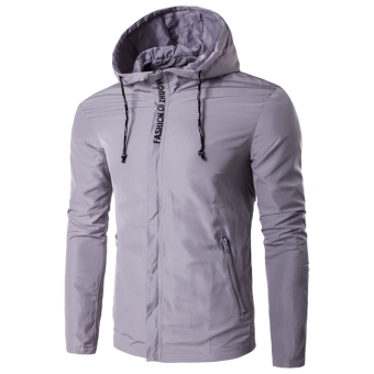 Men 's Casual Jacket Letter Print Hooded Zip coat Grey - intl  