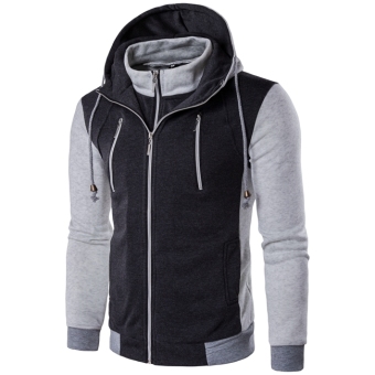 Men 's Sweat - plain Hooded Double Zipper Sweatshirt Grey - intl  