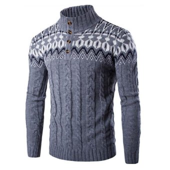 Men 's sweaters national winds printing sets of knitting sweaters Dark grey - intl  