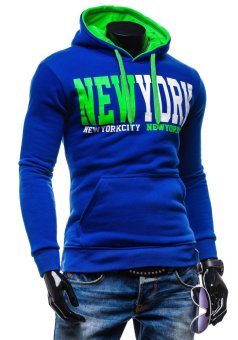 Men 's Sweatshirts Korean Fashion Letter Print Hooded Jacket Blue - intl  