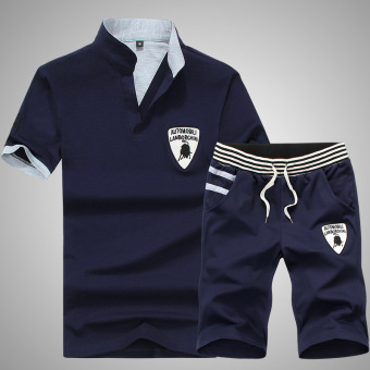 Men Short Sleeve T-shirt Polo Shirt Set Blue - Intl  