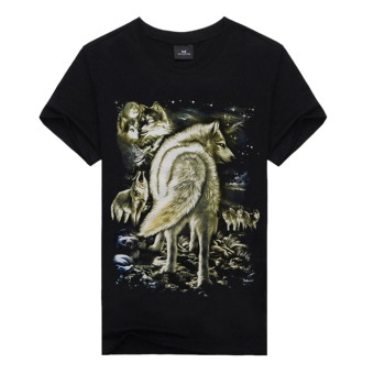 Men Short Sleeve T Shirt Round Collar 3D Printing Wolf Turning Head M - Intl  