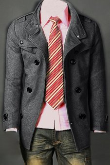 Men Trench coat Jacket Double Pea Breasted Overcoat Topcoat Tops Trenchcoat (Gray) - Intl  