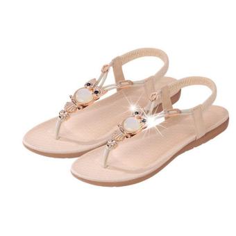 Menggantung-Qiao fashion baru sepatu datar Ukuran Lebih sepatu sandal wanita kenyamanan berlian imitasi sandal jepit krem - Internasional  