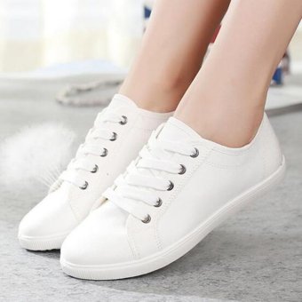 Menggantung-Qiao Fashion Putih Sepatu Baru Dicampur Ke Atas Kanvas Sepatu Flat Kasual Olahraga (Putih)  