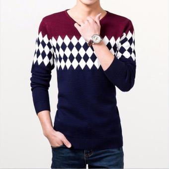 Men's Autumn Winter Fashion Casual V Neck Pullover Sweater (Red) - intl  