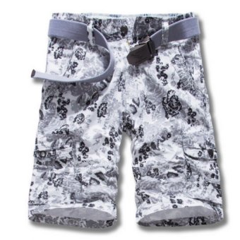 Men's Casual 100% Cotton Multi-Pocket Camo Cargo Shorts (Grey)  