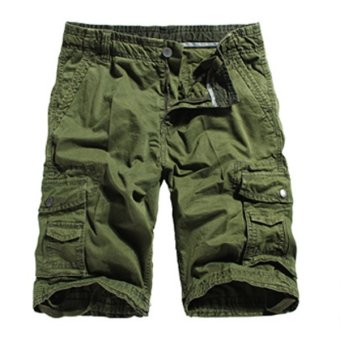 Mens Casual Cargo Shorts Multi Pocket Style High Quality Cotton Washing Shorts (Army Green) - intl  