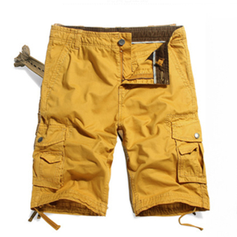 Mens Casual Cargo Shorts Multi Pocket Style High Quality Cotton Washing Shorts (Yellow) - intl  