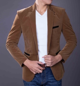 Men's Casual Coat Button Fashion Slim Corduroy Blazer Male Business Suit Jacket(Khaki) - intl  