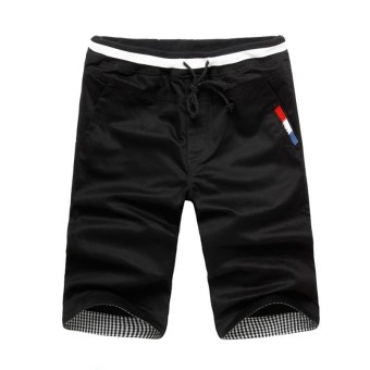 Men's Casual Drawstring Shorts with Contrast Plaid Hem (Black) - intl  