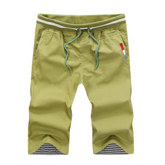 Men's Casual Drawstring Shorts with Contrast Plaid Hem (Grass Green) - intl  