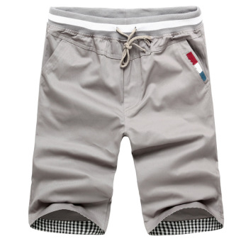 Men's Casual Drawstring Shorts with Contrast Plaid Hem (Grey) - intl  