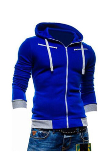 Mens Casual Fleece Long Sleeved Cardigan Sweater Hoodie (Royal Blue)  