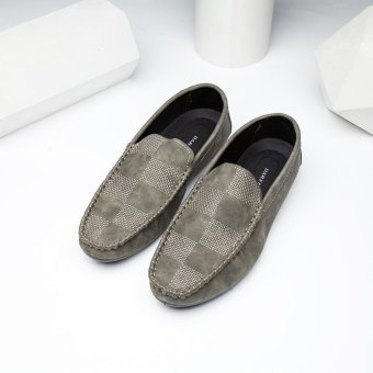 Men's casual leather shoes Peas shoes driving shoes lazy shoe (Grey) - intl  