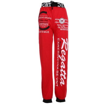 Mens Casual Pants Jogging Tracksuit Bottoms (Red +Navy blue) (L) - intl  