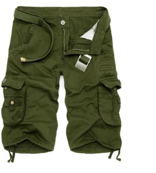 Mens Casual Slim Fit Cotton Solid Multi-Pocket Cargo Camouflage Shorts(Army Green) - intl  