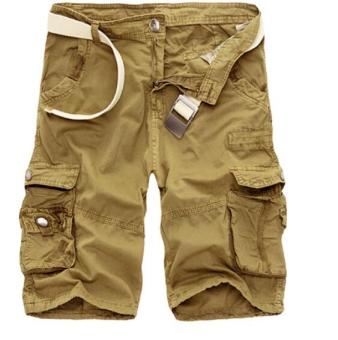 Mens Casual Slim Fit Cotton Solid Multi-Pocket Cargo Camouflage Shorts(Khaki) - intl  