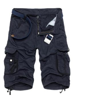 Mens Casual Slim Fit Cotton Solid Multi-Pocket Cargo Camouflage Shorts(Navy Blue) - intl  