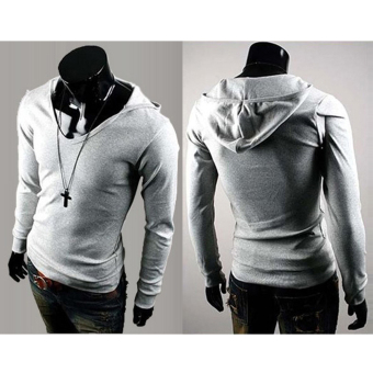 Men's Casual Slim Fit V-neck Hooded T-shirts Tops Cotton Blend M - intl  