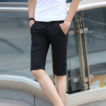 Men's Cotton Mid-waisted Straight Korean Knee Length Pants Black  