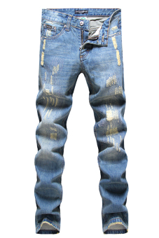 Mens distressed Jeans Ripped Denim Pants Dark Blue - intl  