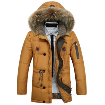 Men's Down Jackets Mens Brand Thick Warm Fur Collar Hooded Duck Down Coat Male Casual Winter Jacket Men chaqueta hombre(orange) - intl  