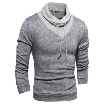 Men's fashion casual solid color high-necked sweater knitting light grey  