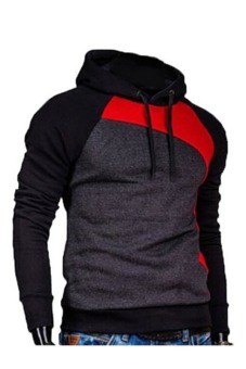 Mens Fashion Contrast Color Hooded Sweater Hedging (Black / Red / Dark Grey)  
