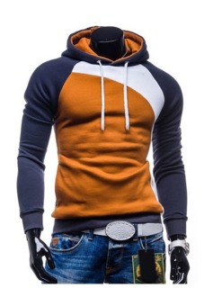 Mens Fashion Contrast Color Hooded Sweater Hedging (Dark Gray / White / Camel)  