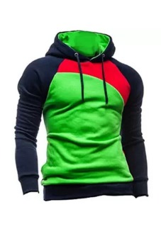 Mens Fashion Contrast Color Hooded Sweater Hedging (Navy / Red / Green)  