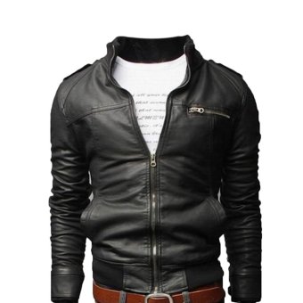 Men's Fashion Leather Jacket Coat(Black) - intl  
