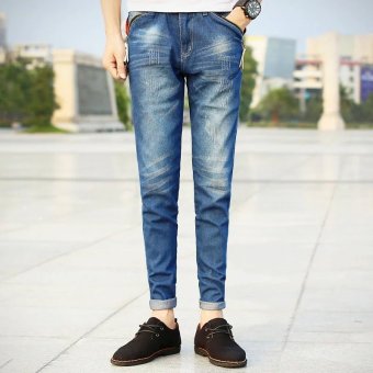 Mens Fashion Slim Casual Denim Pants Cotton  Skinny Men Jeans Fit Trousers -blue - Intl  