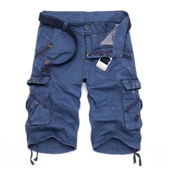 Men's Fashion Wash Overalls Summer Casual Camouflage Loose Sport Cargo Shorts (Blue) - intl  