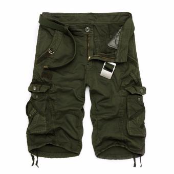 Men's Fashion Wash Overalls Summer Casual Camouflage Loose Sport Cargo Shorts Pants (Army Green) - intl  