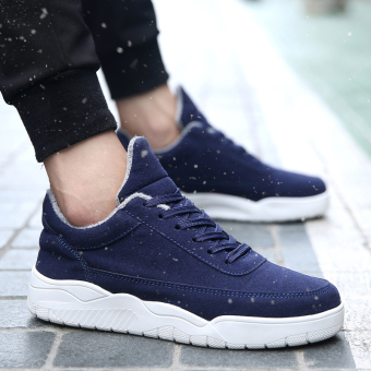 Men's Fashion Winter Warm Flats Shoes Casual Lace Up Sneaker Shoes (Blue) - intl  