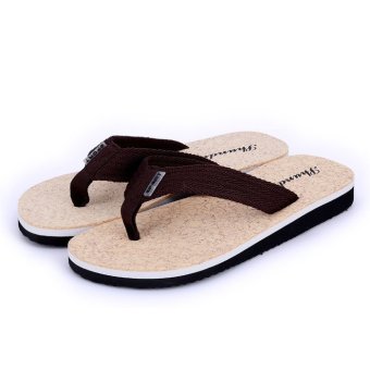 Men's Flip-flops Slippers Shoes with cocoanut shell shaped surface design Premium Materials (Brown)  