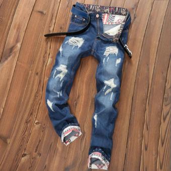 Men's Hole Jeans Straight Ripped Jeans Male Denim Pants Trousers - intl  