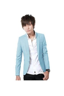 Mens Korean Slim Fit Lapel Coat Casual One Button Blazer sky Blue)  