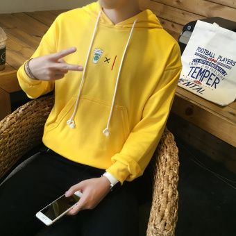 Men's Korean Thin Full Sleeve Casual Pullover Hoodies With Concise Yellow  